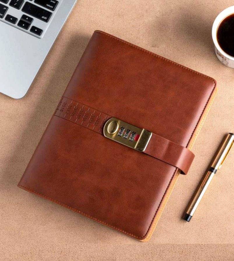 PU Amber Number Lock Leather Planner Executive
