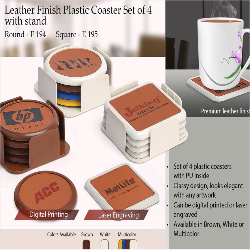 Tea Coaster Leather Finish Plastic Set Of 4