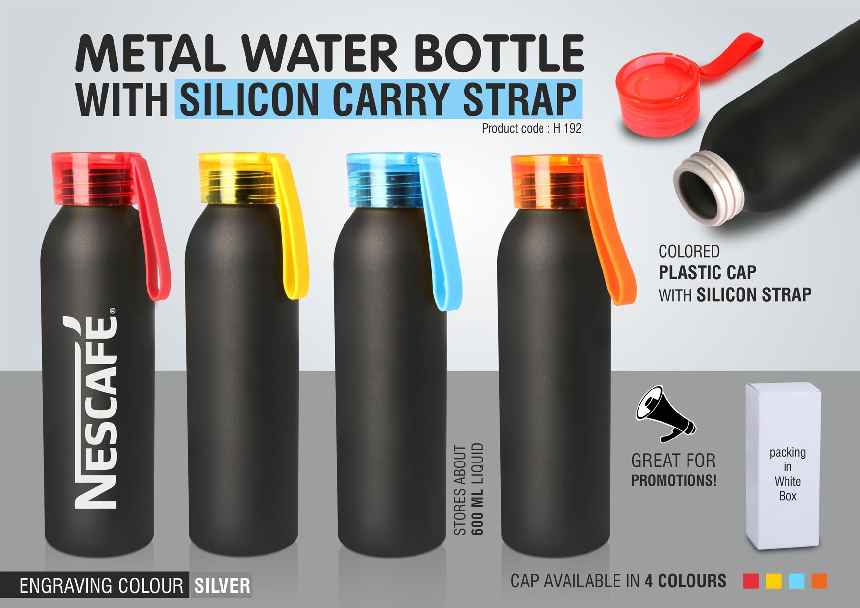 Metal Water Bottle With Silicon Carry Strap