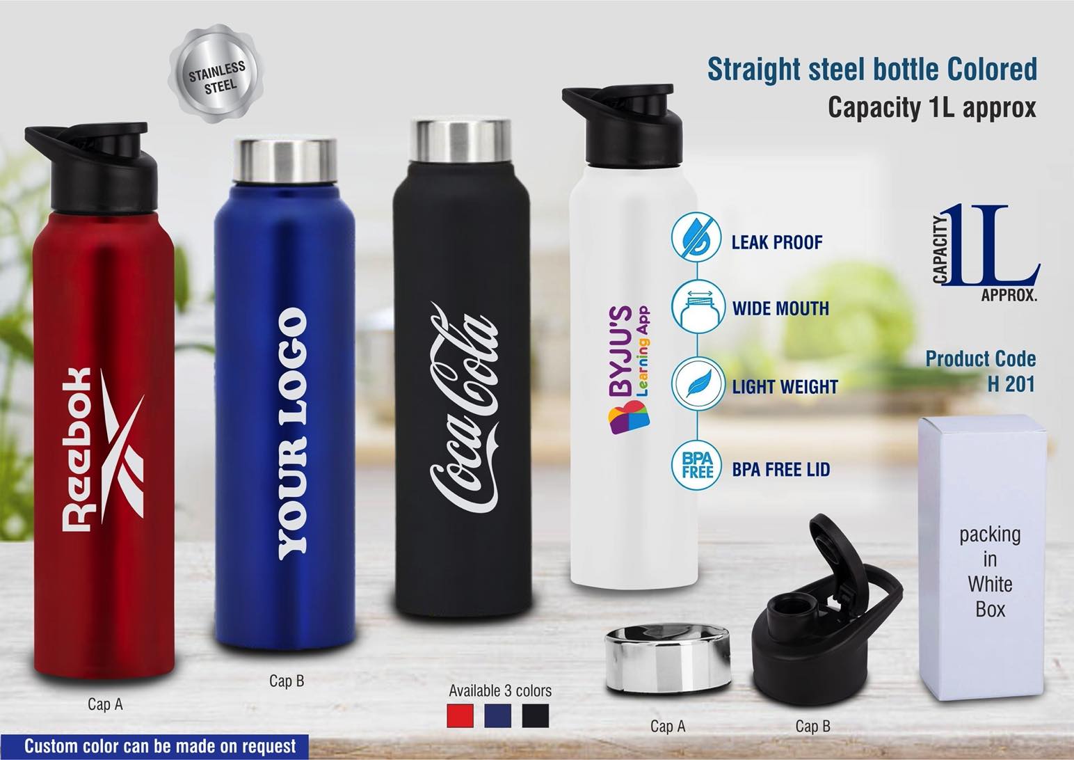 Straight Steel Bottle Colored