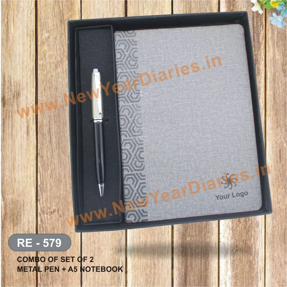 grey diary with pen set re 579