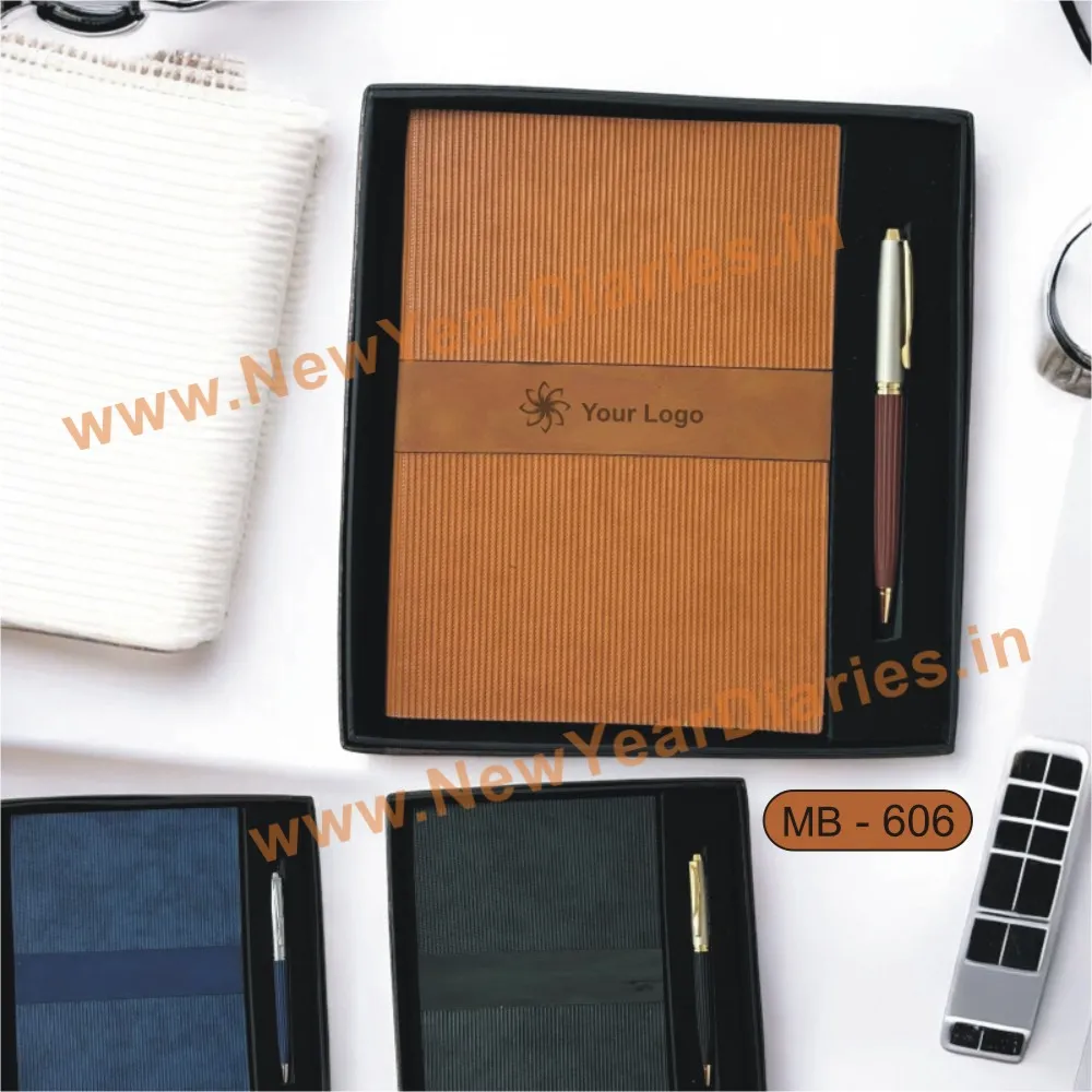 leather diary with pen set mb 606