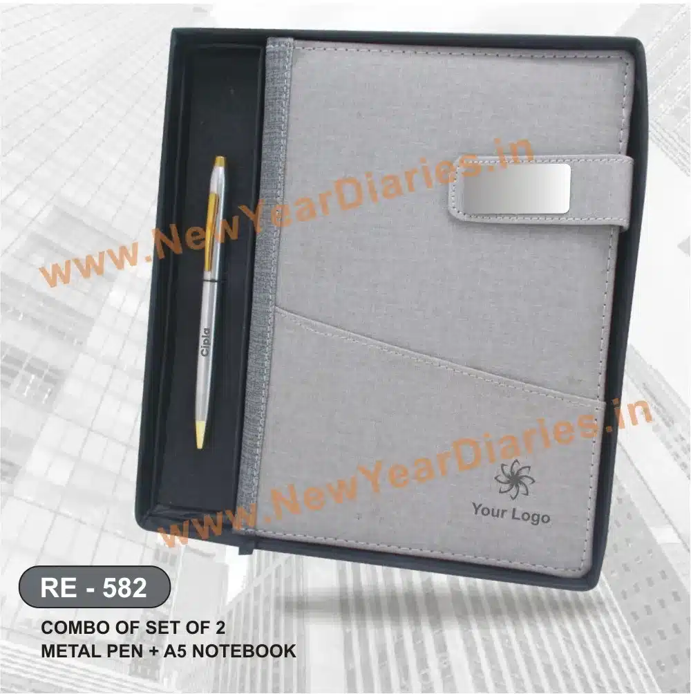 a5 leather diary with pen set re 582