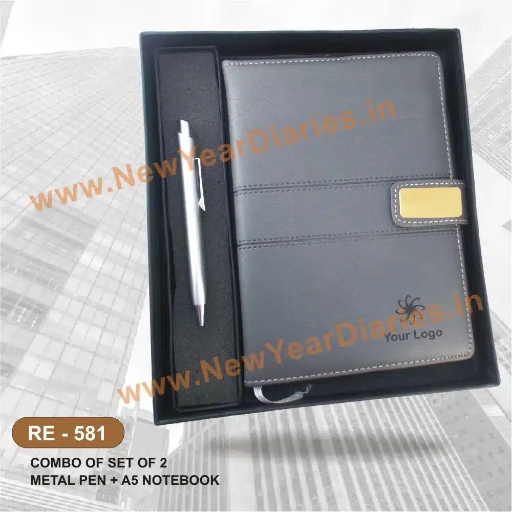 grey diary with pen combo set re 581